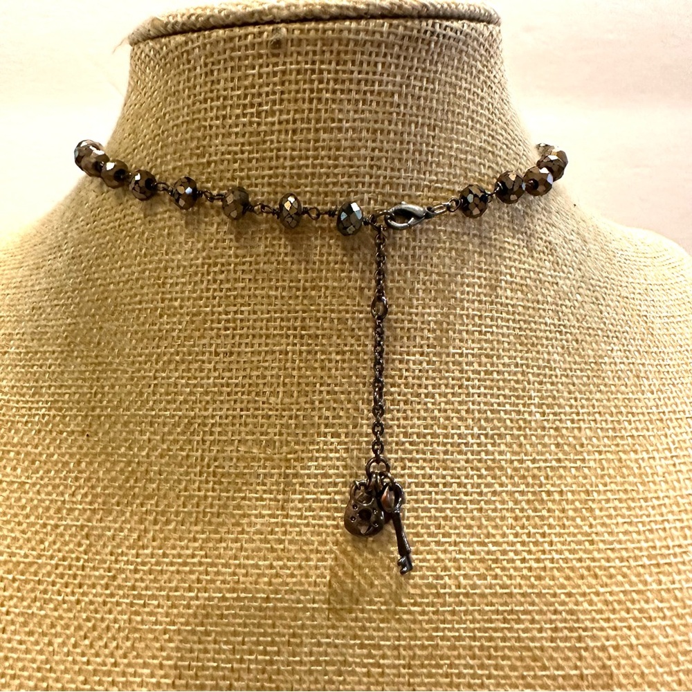 Fossil Necklace Copper Tone Necklace - beaded chain w/ Bee Pendant, rhinestones - Picture 11 of 13